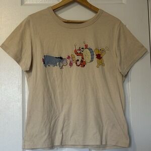 Disney Winnie the Pooh & Friends Tan Graphic T-Shirt Cozy Casual Whimsical Style